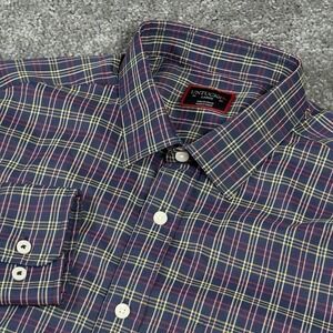 UNTUCKIT  long sleeve Polyester plaid shirt Button Up Performance Large Blue
